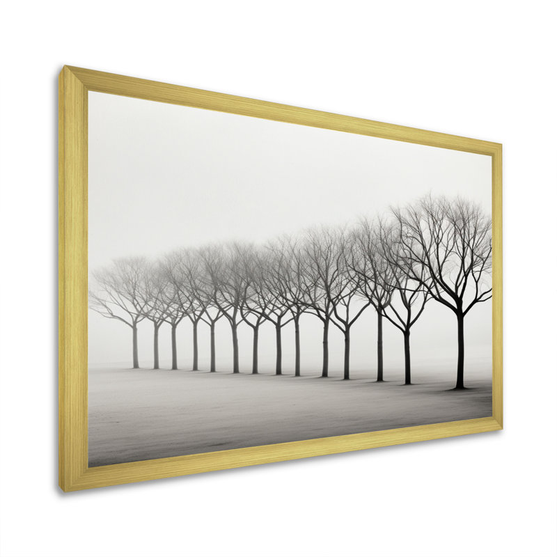 Hiver gris et blanc I - impression, H 16 po x l 32 po x P 1 po, Encadrement doré