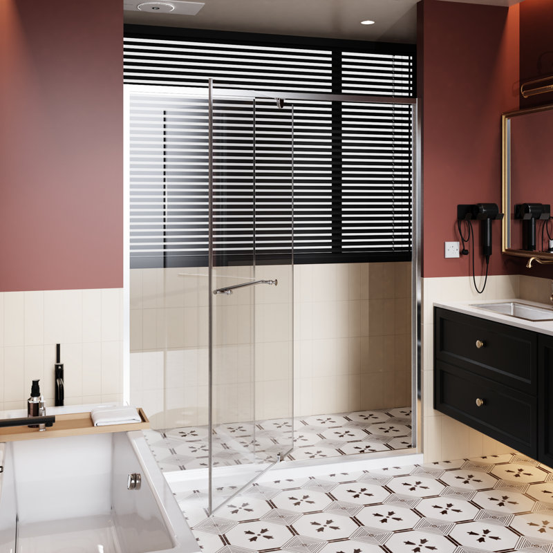Pivot Shower Door 60 In X 72 In, 1/4 Inch Tempered Glass, High - Quality Aluminum Frame, Adjustable Vertical And Width Deviation H With W, Clear Bottom Sealing For Tidy Bathroom
