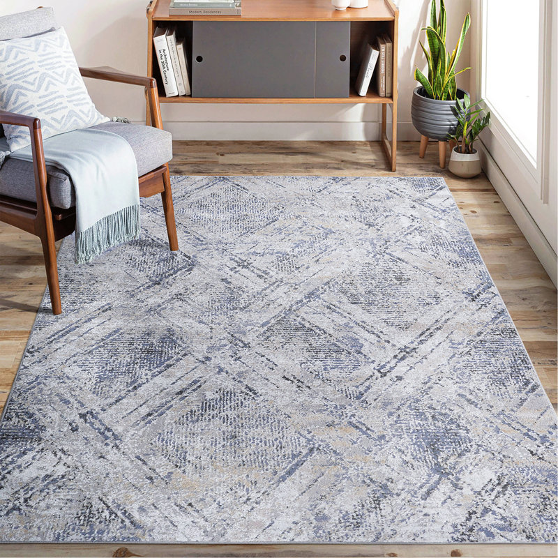 Collection Blue/Grey /Geometric Non-Shedding Living Room Bedroom Dining Home Office Stylish And Stain Resistant Area Rug