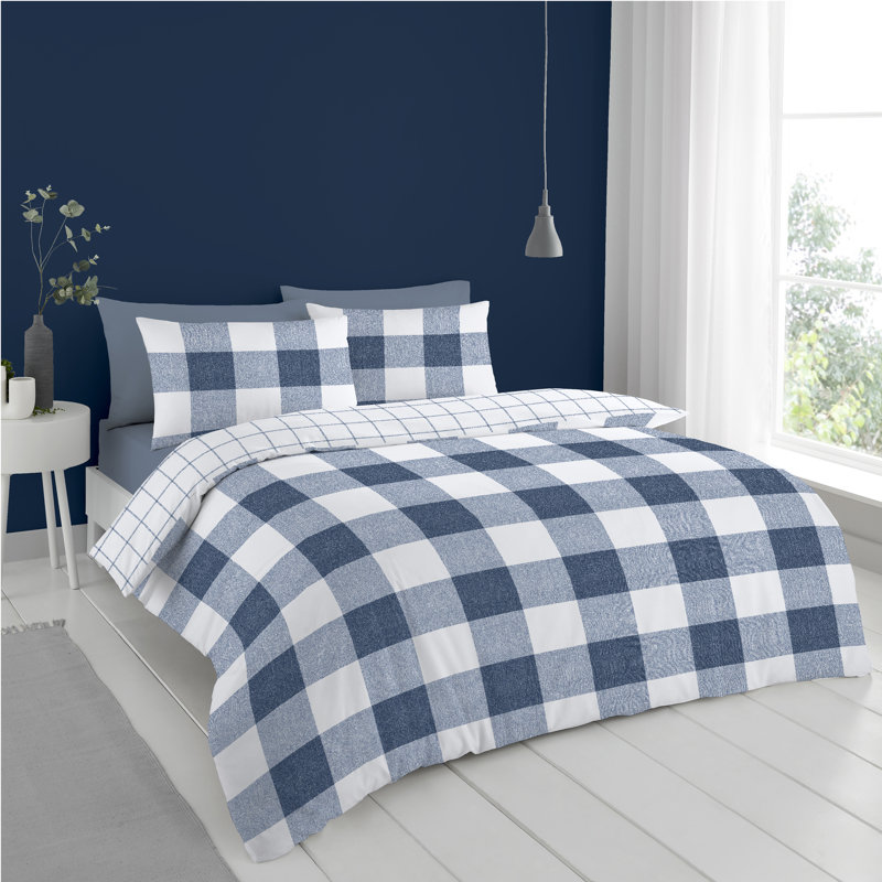 Grigg Chequered Duvet Cover Set with Pillowcases, Grey, Single Duvet Cover + 1 Standard Pillowcase