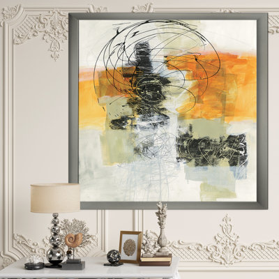 «Abstract Composition of Glamour Yellow and Black», reproduction sur toile encadrée