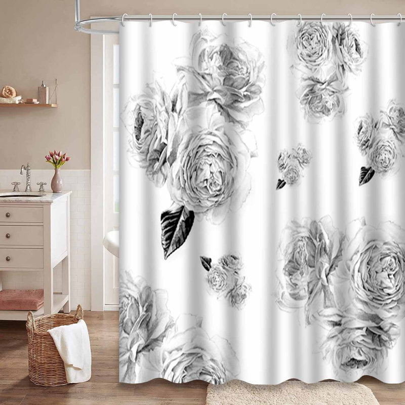 Rideau de douche noir avec 12 crochets, 72" L x 72" W