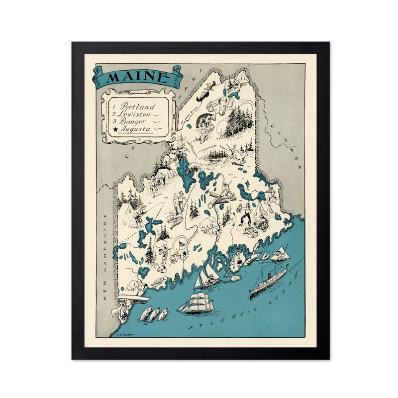 Carte illustrée du Maine, Sans cadre, Affiche, H 11 po x l 14 po