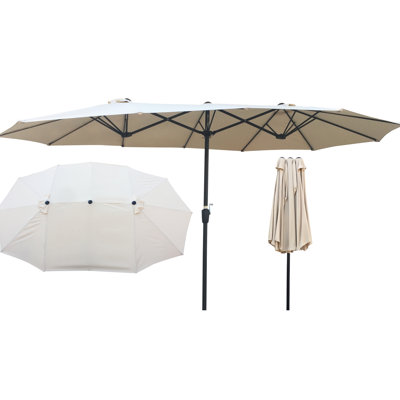 Parasol de patio double 15 x 9 pi - Très grand abat-jour extérieur pour terrasse de jardin avec manivelle et évent