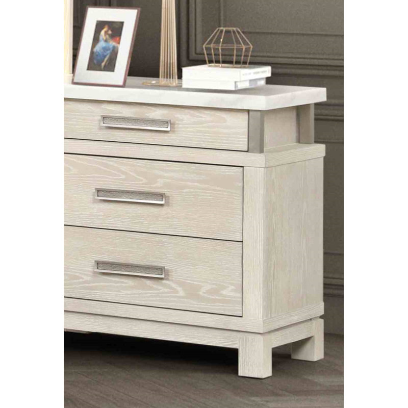 Nightstand W/ Marble Top, Weathered Gray