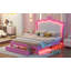 Full Size Upholstered Bed Frame With LED Lights, Upholstered Princess Bed-1643683357