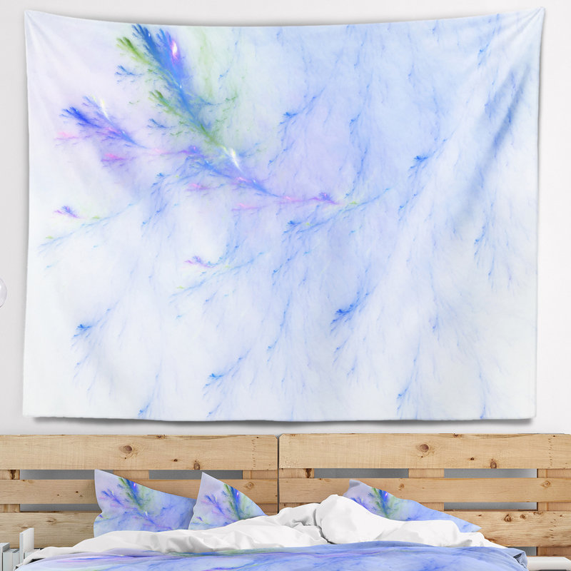 Tapisserie abstraite veines de marbre bleu clair, H 78 po x l 92 po