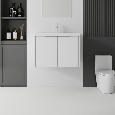 30 Inch Floating Bathroom Vanity with Sink, Soft-Close Door,Ceramic Sink,Plywood, White