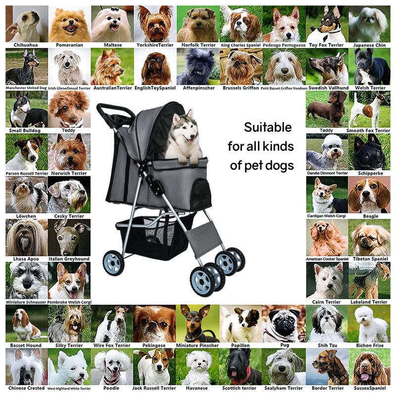 Poussette pliable pour animaux de compagnie, poussette légère portable pour voyage, promenades et joggings, gris