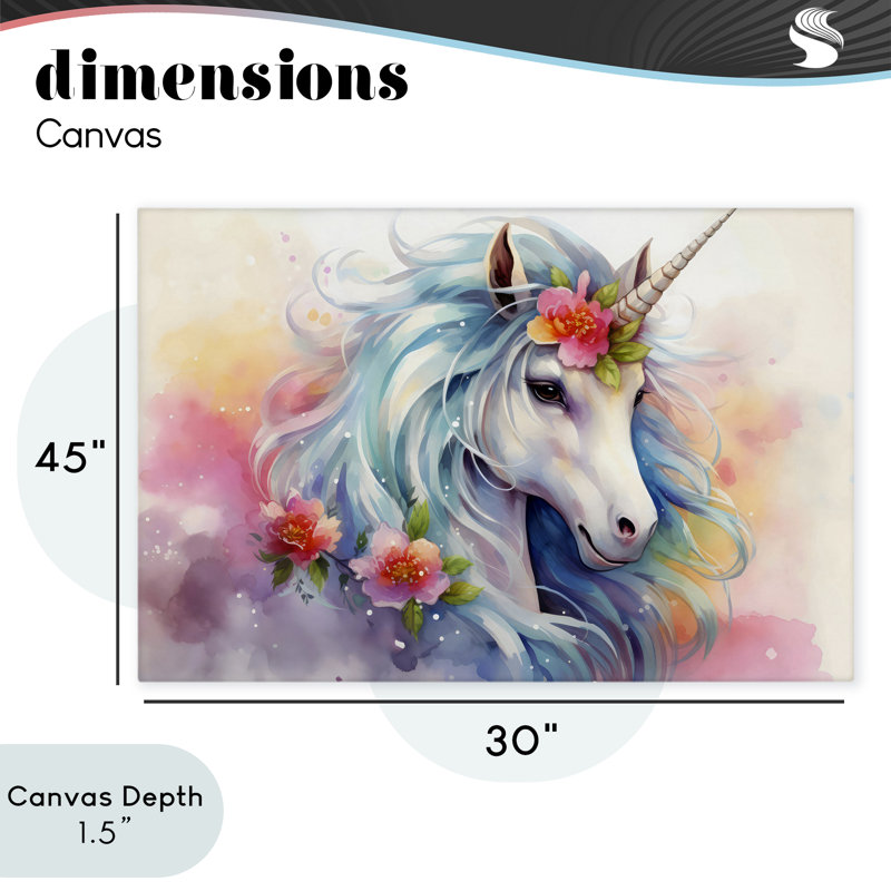 Licorne magique avec toile en fleurs, design par Creative Studio, H 30 po x l 45 po