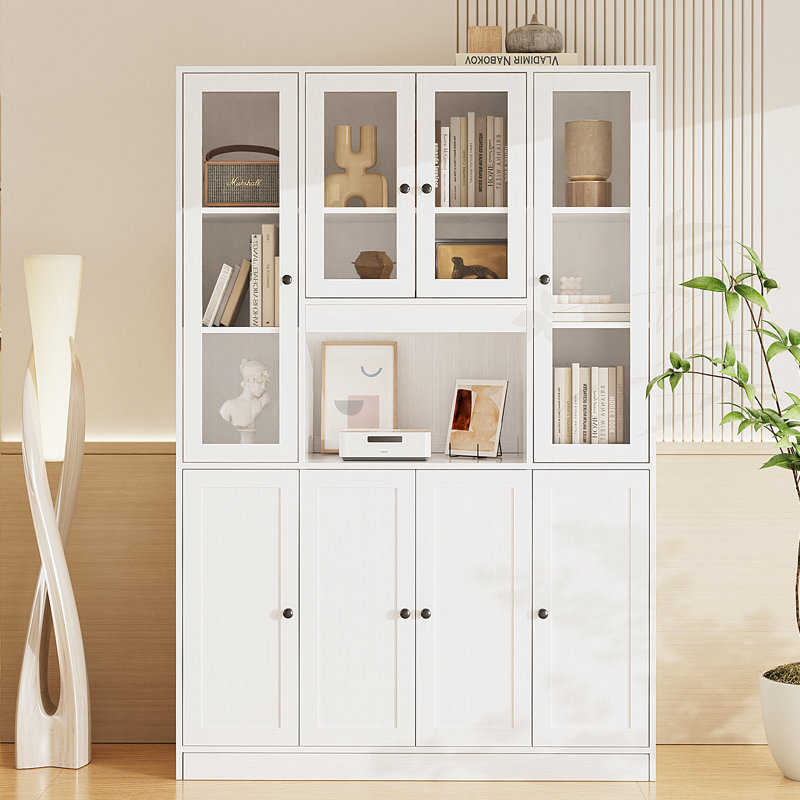 70.9" H white Standard Bookcase with doors, 5-Tier open Bookcase and Bookshelf