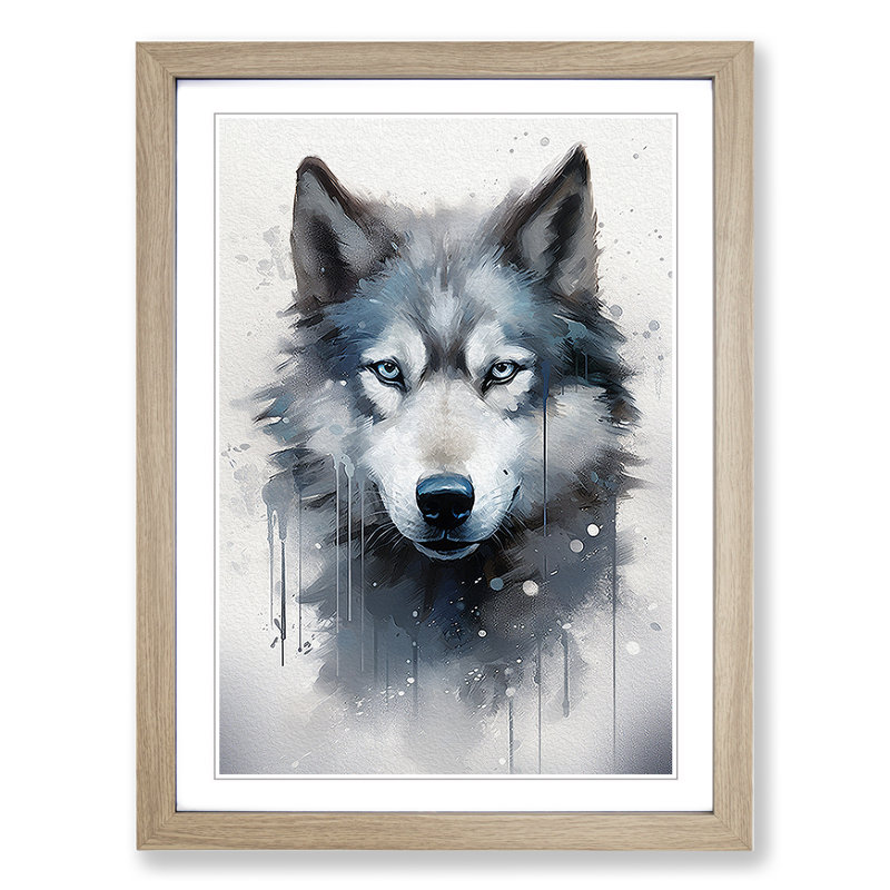 Husky Conceptual Art - Framed Print, Oak, 34cm H x 25cm W x 2cm D