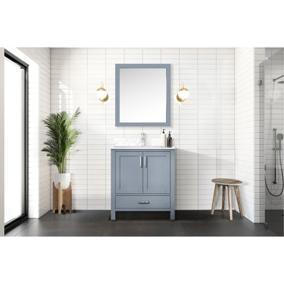 Meuble-lavabo gris foncé 30 po L 22 po x P 22 po, miroir H 32 32 po, entièrement construit, tiroir et tablette ouverte de rangement