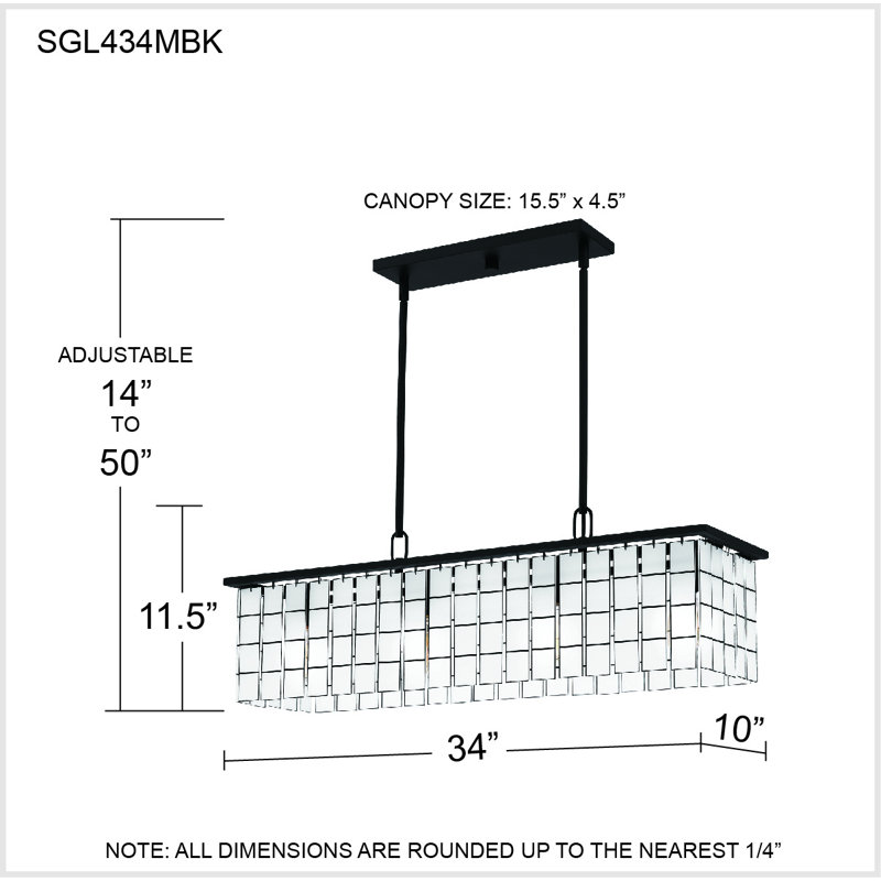 Matte Black and White Glass 4-Light Island Chandelier