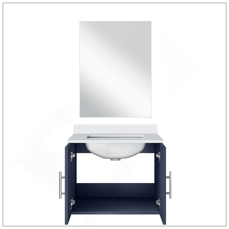 Meuble-lavabo simple moderne 24 po X P 22 po P, comptoir en marbre de culture et Miroir, Marine