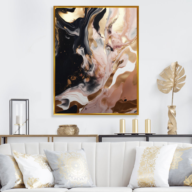 «Ocean Waves Fluidité In Marble V», art abstrait sur toile marbrée, H 40 po x l 30 po x P 1,5 po, Cadre flottant doré