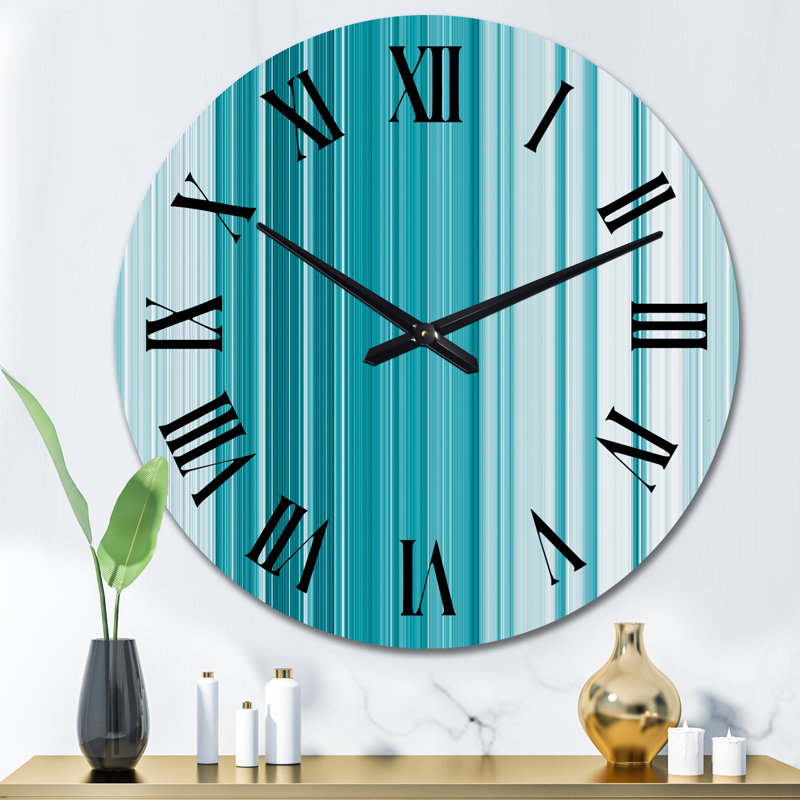 Turquoise Vertical Stripes - Patterned Wall Clock, Large