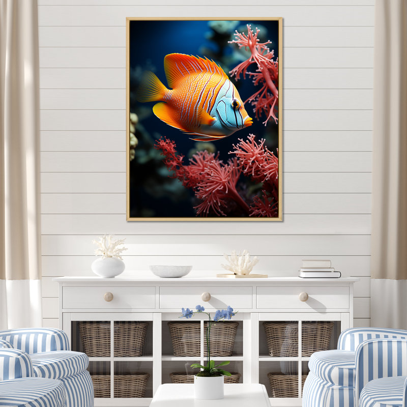 Magnifiques poissons-papillons bleus et oranges - impressions sur toile plage et océan, H 40 po x l 30 po x P 1,5 po