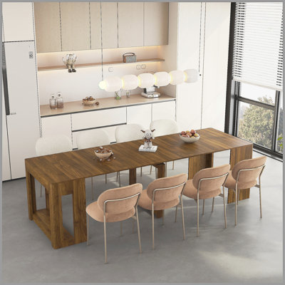 Extendable Foldable Dining Room Table, Wood Multifunctional Rectangle Expandable Console Kitchen Living Meeting Room Furniture, Tabletop Length Options, wood
