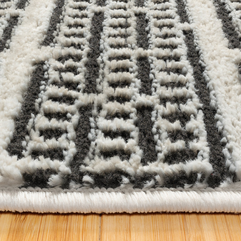 Miesner Dario Modern Striped Polyester High-Low Indoor Area Rug, Rectangle 5'3" x 7'
