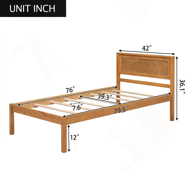 Base de lit plateforme avec tête de lit, support à lattes de bois, aucun sommier nécessaire, Lit simple