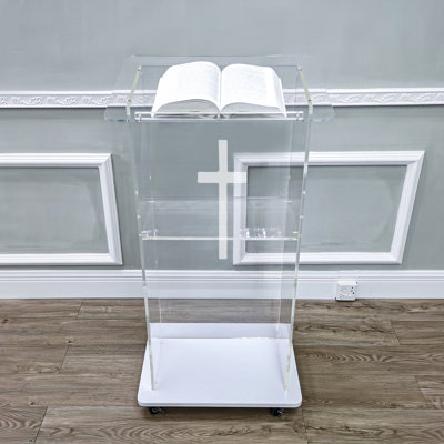 Assembled Clear Acrylic Podium Christian Cross With Base And Casters 102702+1803CROSS--Assembled Podium