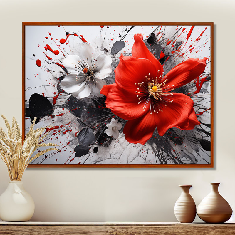 Red Grey Botanical Symphony I - Abstract Botanicals, reproduction d'art sur toile encadrée, H 16 po x l 32 po, Brown