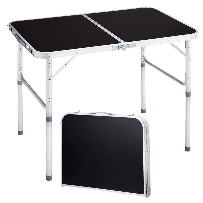 3 pi. Table de patio pliante noire en aluminium, Noir