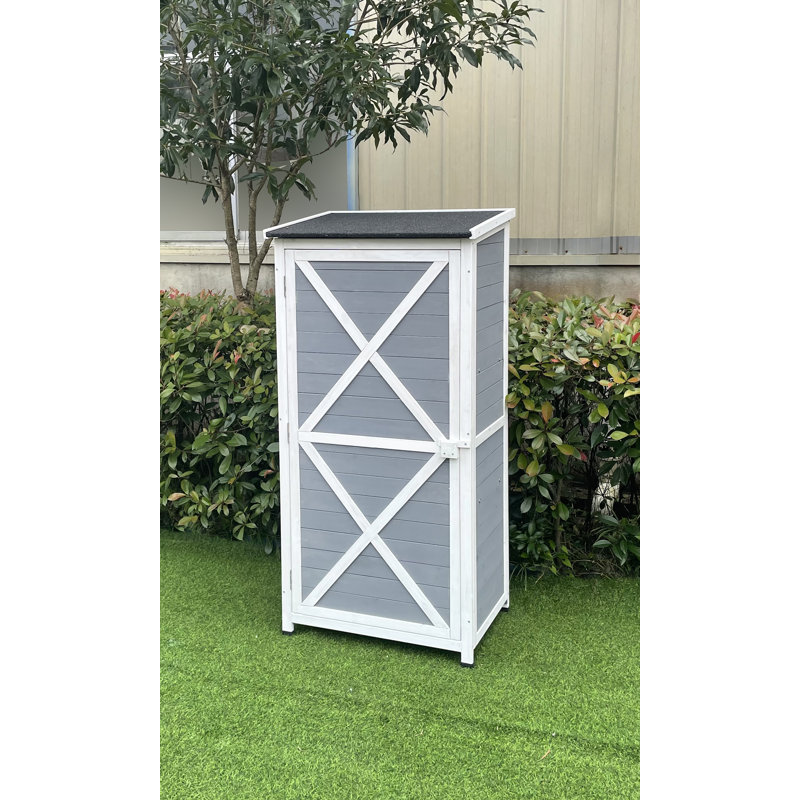 Gray Fir Wood Outdoor Storage Shed with Shelves