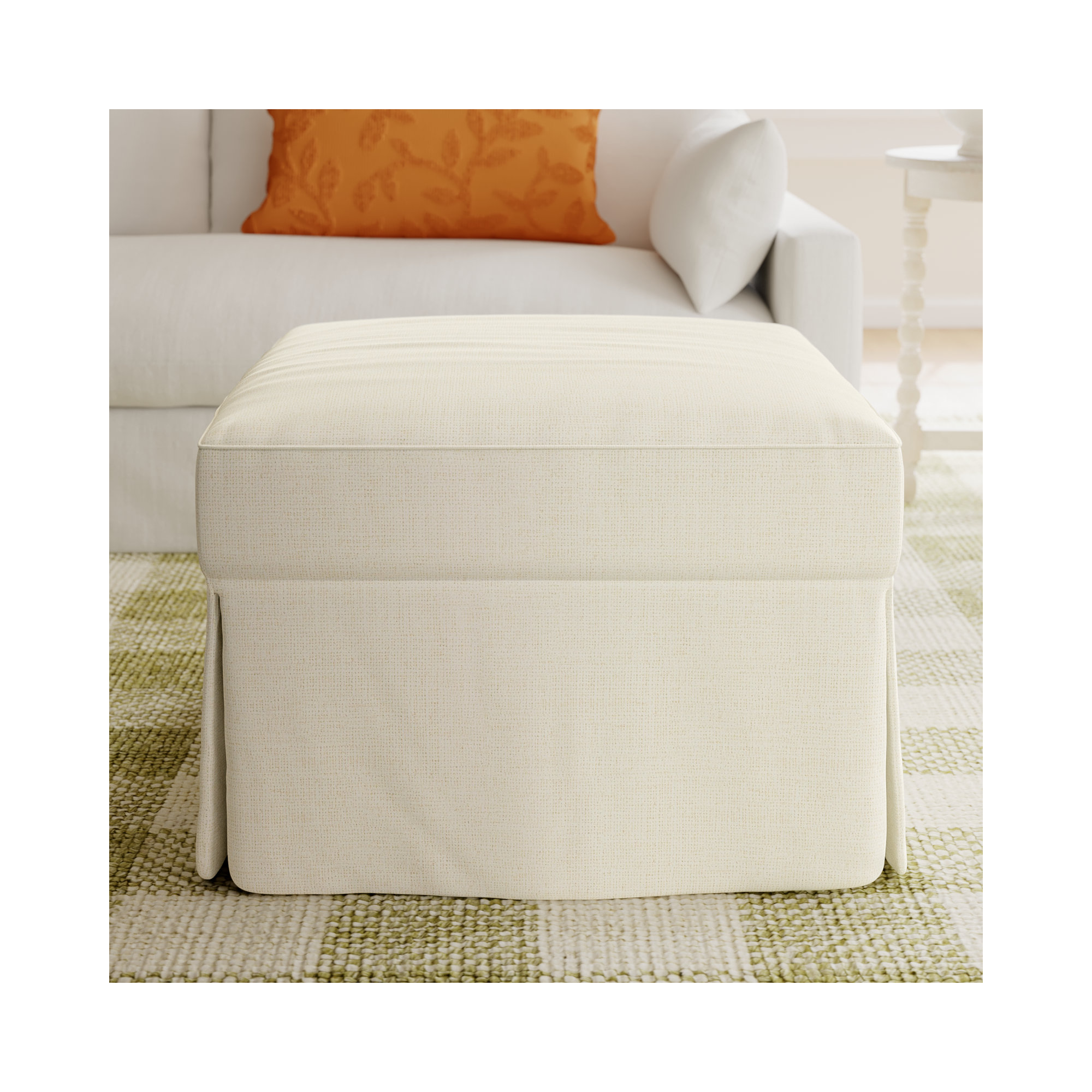 Lucia Upholstered Ottoman, Bevin Natural Linen Blend