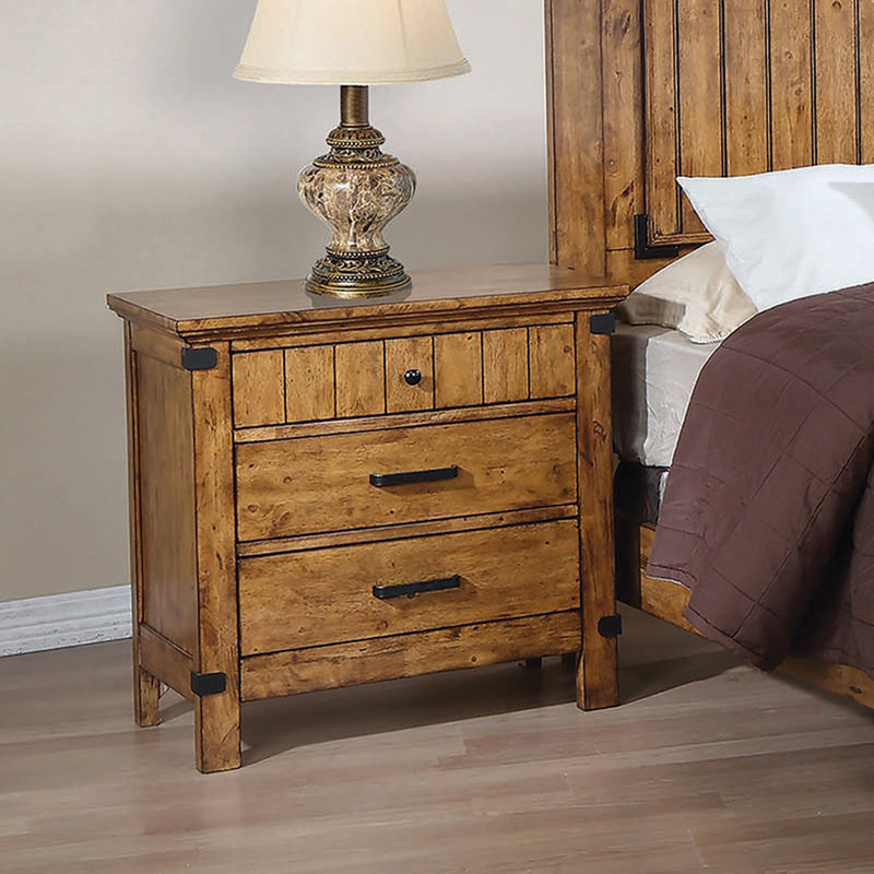 Table de chevet 3 tiroirs Brenner Miel rustique