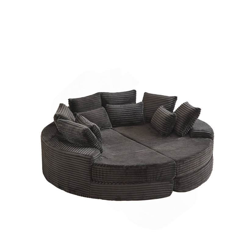 Canapé rond surdimensionné en velours côtelé de 78,5 pouces, convertible en deux fauteuils inclinables, canapé-lit 2 en 1, conception de coussin pour le cou avec cinq coussins décoratifs