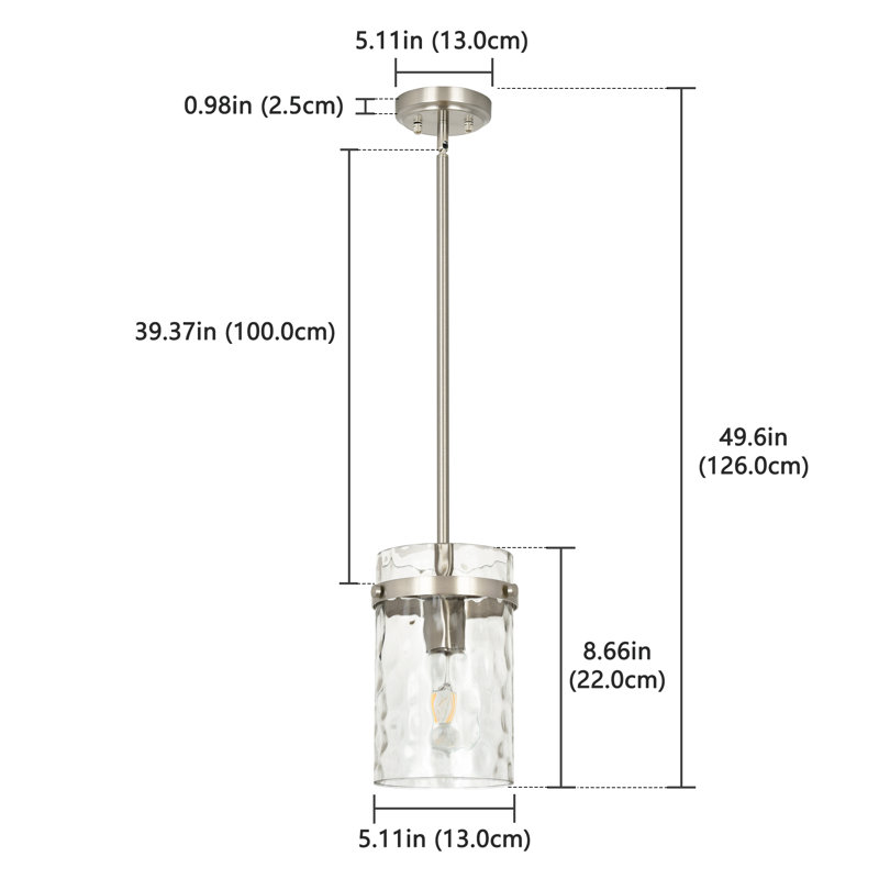 Luminaire suspendu moyen en verre 1 lumière 5,1 "pour évier, Nickel brossé