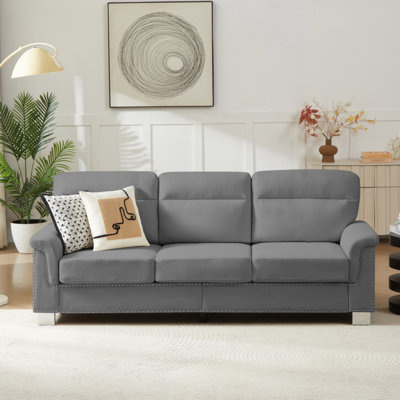 82" Modern Compressed Snowfleece Fabric 3-Seater Sofa, For Living Room, Bedroom, Office & Entertainment Spaces