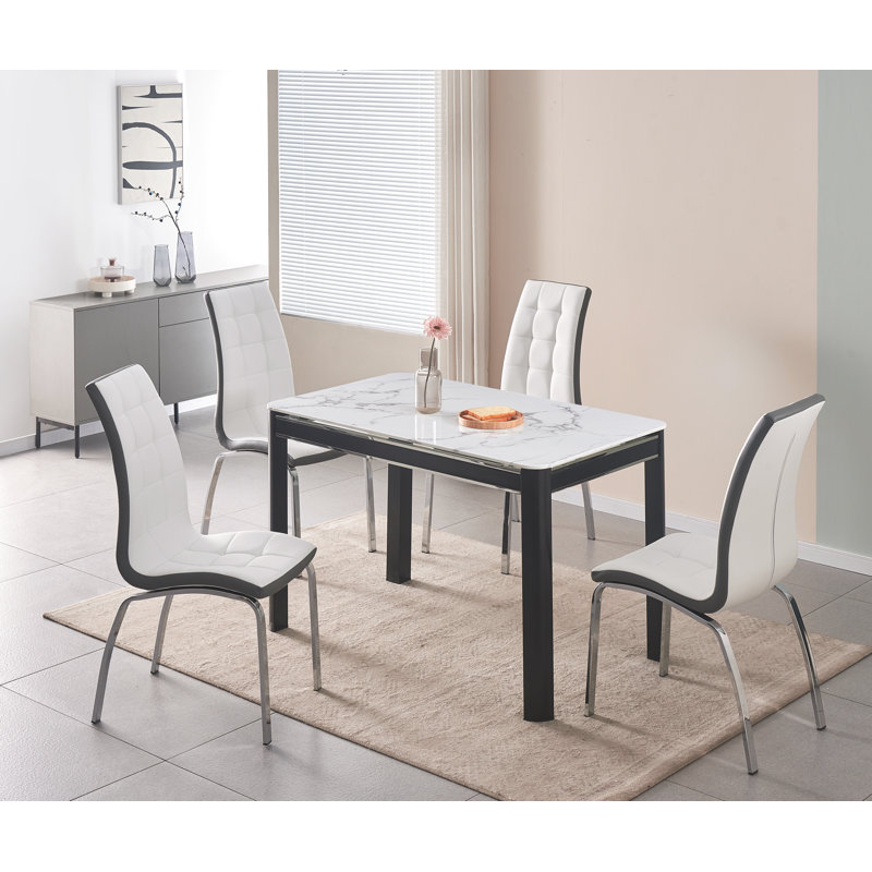Brasca 4 - Person Dining Set, White/Black/Silver