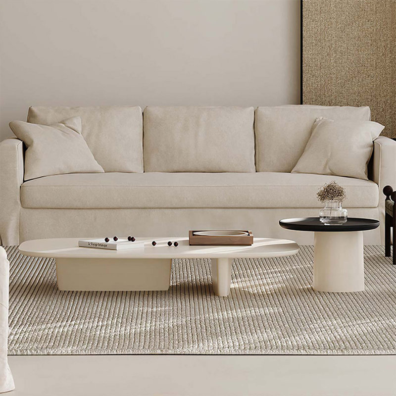 Ensemble de tables basses ovales modernes en bois manufacturé beige