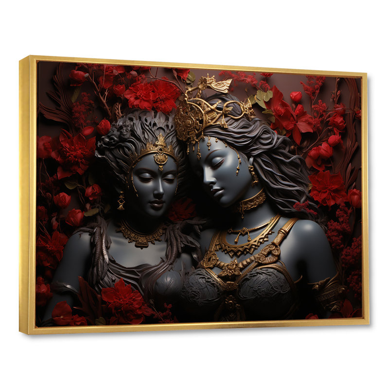 Hindouisme Ramayanas Regal Ruby sur toile, Cadre flottant doré, H 12 po x l 20 po x P 1 po