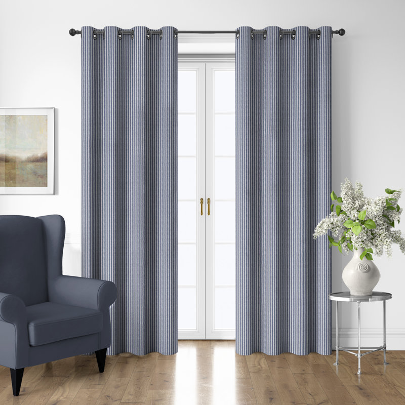 Ensemble de 2 rideaux en coton indigo, L 50 po x L 108 po, Indigo / Ivoire
