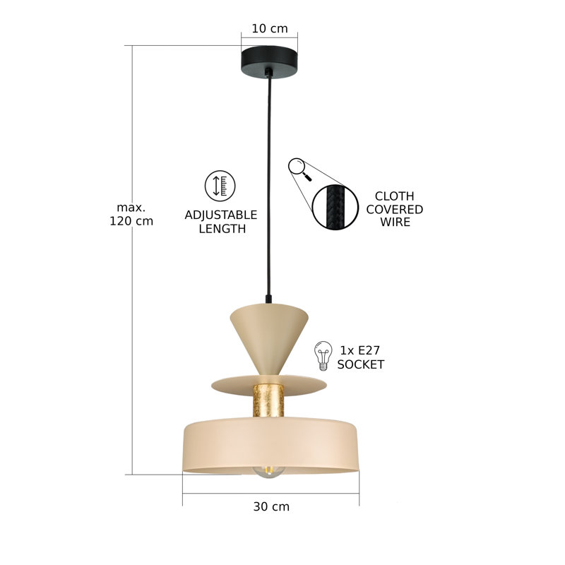 1 - Light Matte Black Drum Pendant, Latte