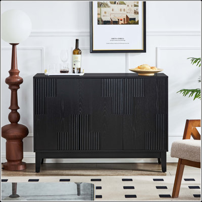 Mid-Century Modern Buffet Cabinet with Vertical-Stripe Design