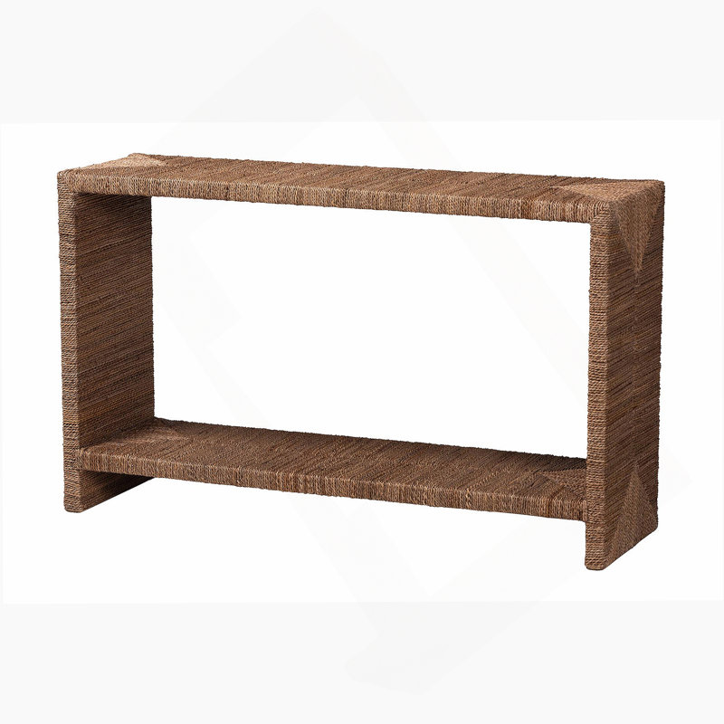 Console bohémienne en bois d'acacia et en bois d'acacia avec tablette ouverte, pour un rangement et une présentation élégants.