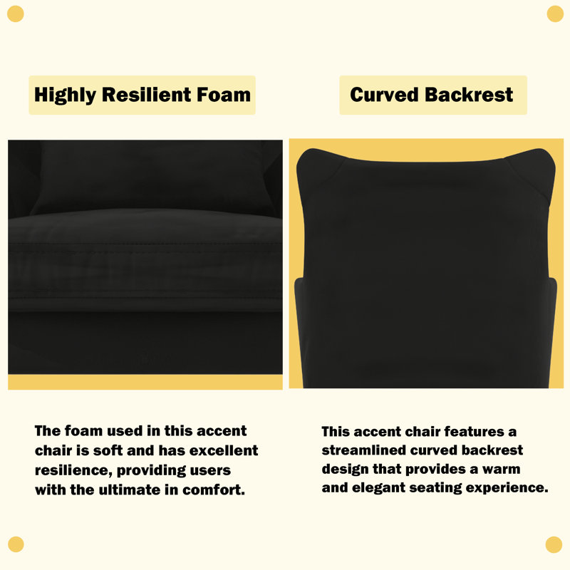 Thick Cushion Tufted Button Velvet Accent Chair, Black Velvet