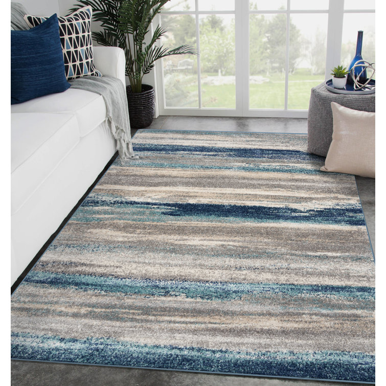 Abstract Blue/Beige/Gray Area Rug