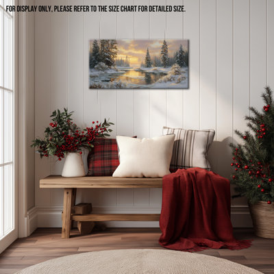 Winter Wall Wall Decor - Paysage de neige, scène d'hiver, art mural sur toile pour le salon, impression d'arbres d'hiver pour la maison, cadre de peinture sur toile tendue, 12 po x 24 po