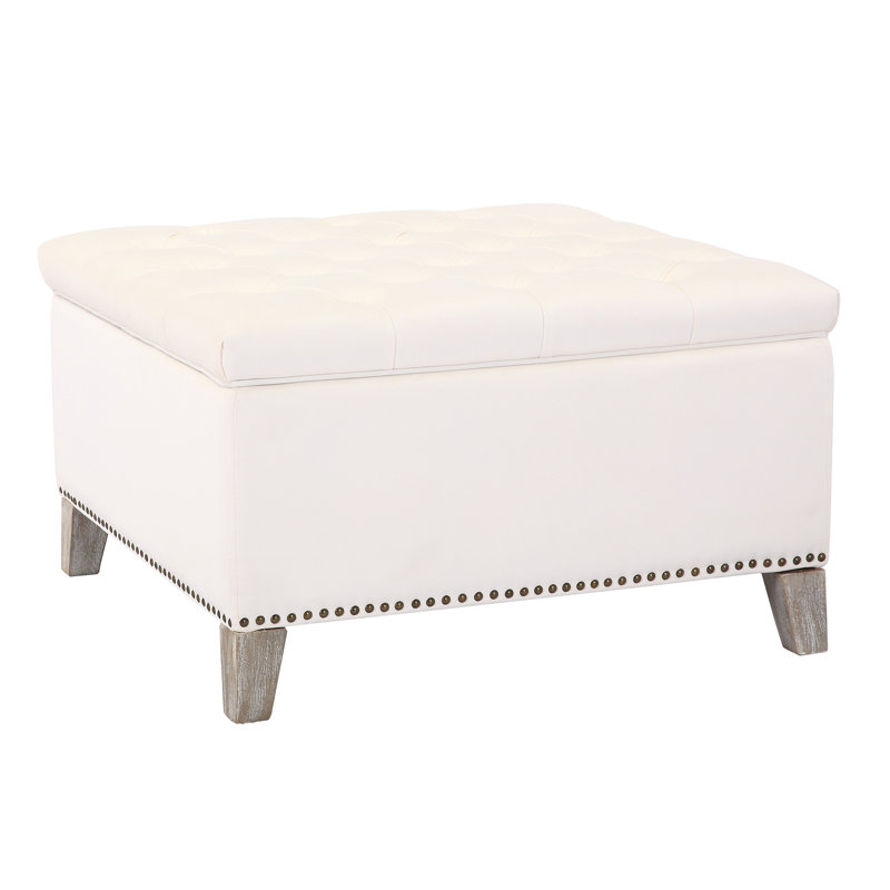 Kirsten Upholstered Ottoman, Cream Velvet 