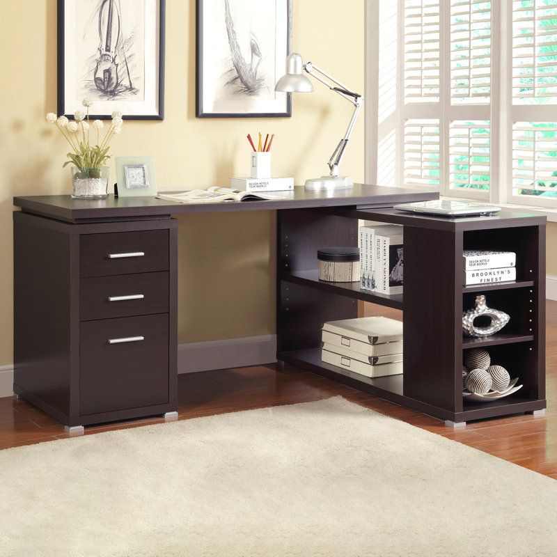 Bureau d'ordinateur en L à 1 tiroir de 60 po à 3 tiroirs de style transitionnel 1 pièce, 29,5 po H x 60 po l x 47,5 po P