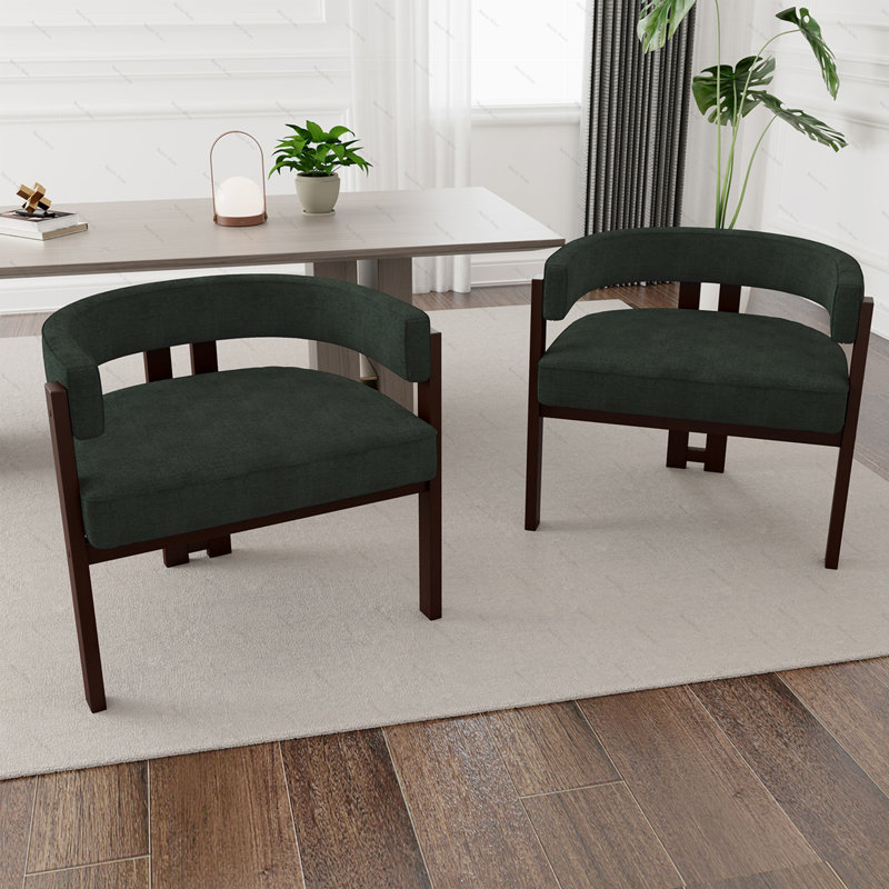 Fauteuil en tissu chenille avec dossier ouvert, Chenille émeraude