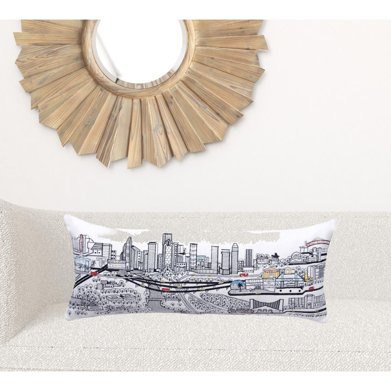 Coussin lombaire noir Houston Nighttime Skyline, Crème