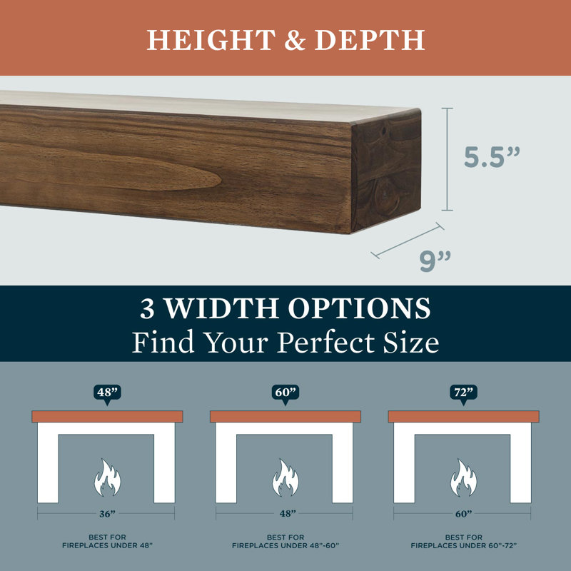  Floating Wood Fireplace Mantel Shelf, 60", Mocha