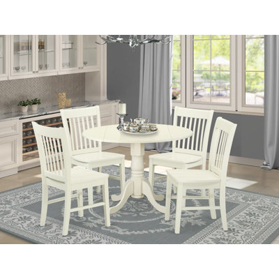 Ensemble de salle à manger 5 pièces comprenant une table de salle à manger ronde avec Dropleaf et 4 chaises de cuisine, 42 po x 42 po, lin blanc